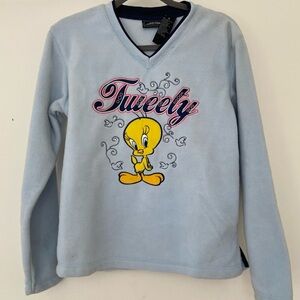 Vintage Looney Tunes Tweety Bird Fleece Sweater Sweatshirt Womens S Y2K Spellout
